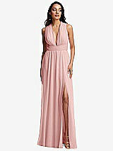 Front View Thumbnail - Rose Shirred Deep Plunge Neck Closed Back Chiffon Maxi Dress 