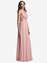 Side View Thumbnail - Rose Shirred Deep Plunge Neck Closed Back Chiffon Maxi Dress 