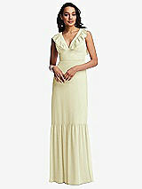 Front View Thumbnail - Butter Yellow Tiered Ruffle Plunge Neck Open-Back Maxi Dress with Deep Ruffle Skirt