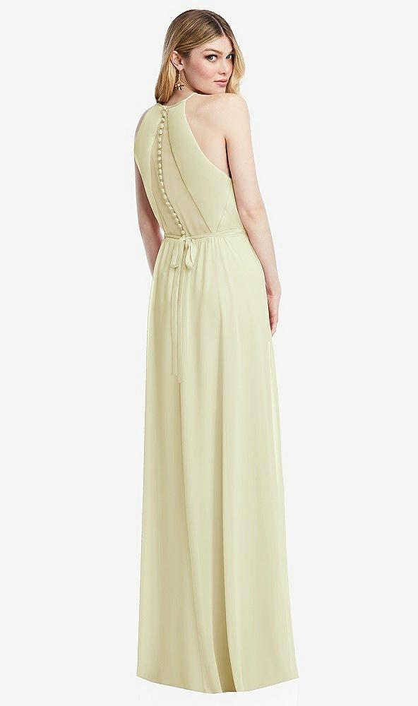 Back View - Butter Yellow Illusion Back Halter Maxi Dress with Covered Button Detail