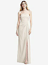 Alt View 1 Thumbnail - Ivory Strapless Pleated Faux Wrap Trumpet Gown with Front Slit