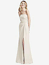 Alt View 2 Thumbnail - Ivory Strapless Pleated Faux Wrap Trumpet Gown with Front Slit