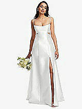 Alt View 1 Thumbnail - White Open Neckline Cutout Satin Twill A-Line Gown with Pockets