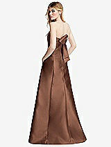 Side View Thumbnail - Cognac Strapless A-line Satin Gown with Modern Bow Detail