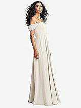 Side View Thumbnail - Ivory Off-the-Shoulder Pleated Cap Sleeve A-line Maxi Dress