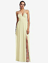 Front View Thumbnail - Butter Yellow Plunging V-Neck Criss Cross Strap Back Maxi Dress