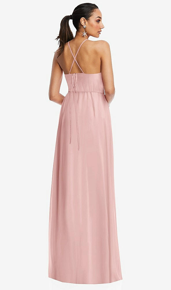 Back View - Rose Plunging V-Neck Criss Cross Strap Back Maxi Dress
