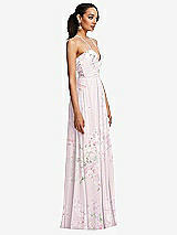 Side View Thumbnail - Watercolor Print Plunging V-Neck Criss Cross Strap Back Maxi Dress