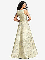 Rear View Thumbnail - Butter Yellow Floral Boned Corset Closed-Back Floral Satin Gown with Full Skirt