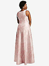Alt View 3 Thumbnail - Bow And Blossom Print Boned Corset Closed-Back Floral Satin Gown with Full Skirt