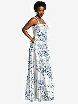 Alt View 2 Thumbnail - Cottage Rose Larkspur Boned Corset Closed-Back Floral Satin Gown with Full Skirt