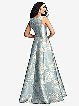 Rear View Thumbnail - Porcelain Blue Seraphina Floral Boned Corset Closed-Back Floral Satin Gown with Full Skirt