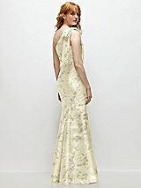 Alt View 6 Thumbnail - Butter Yellow Floral Bow One-Shoulder Floral Satin Trumpet Gown