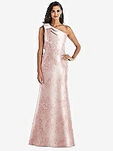 Alt View 1 Thumbnail - Bow And Blossom Print Bow One-Shoulder Floral Satin Trumpet Gown