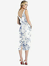 Rear View Thumbnail - Cottage Rose Larkspur Sleeveless Pleated Bow-Waist Floral Satin Pencil Dress with Pockets