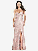 Front View Thumbnail - Bow And Blossom Print Bow Cuff Strapless Floral Princess Waist Trumpet Gown