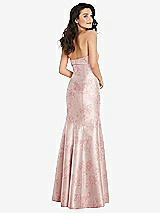 Rear View Thumbnail - Bow And Blossom Print Bow Cuff Strapless Floral Princess Waist Trumpet Gown