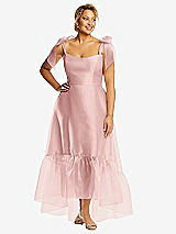 Alt View 1 Thumbnail - Rose Convertible Deep Ruffle Hem High Low Organdy Dress with Scarf-Tie Straps