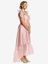 Alt View 2 Thumbnail - Rose Convertible Deep Ruffle Hem High Low Organdy Dress with Scarf-Tie Straps