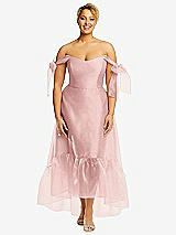 Front View Thumbnail - Rose Convertible Deep Ruffle Hem High Low Organdy Dress with Scarf-Tie Straps