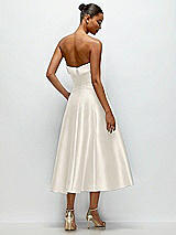 Side View Thumbnail - Ivory Cuffed Strapless Satin Twill Midi Dress with Full Skirt and Pockets