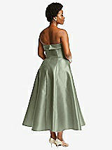 Alt View 2 Thumbnail - Sage Cuffed Strapless Satin Twill Midi Dress with Full Skirt and Pockets