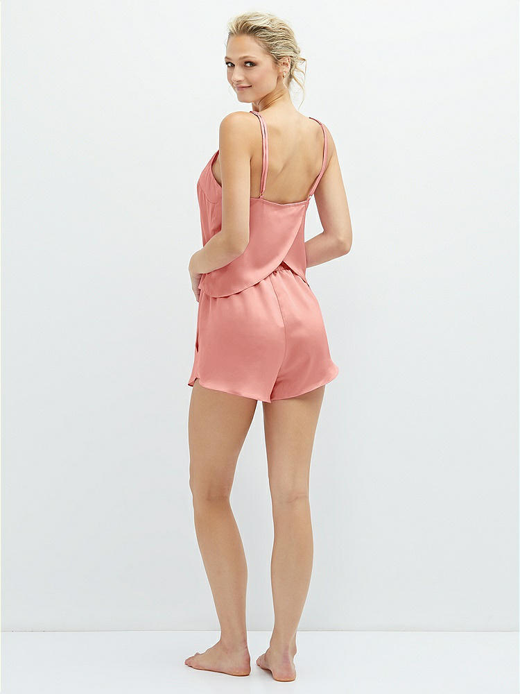 Back View - Rose Whisper Satin Lounge Shorts with Pockets