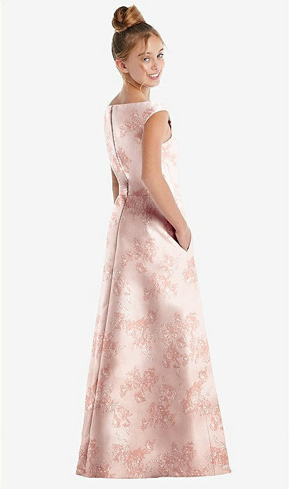 Floral Off-the-shoulder Draped Wrap Satin Junior Bridesmaid Dress