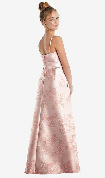 Floral A-line Satin Junior Bridesmaid Dress With Mini Sash In Bow