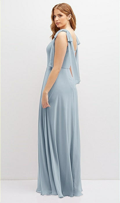 Bow Shoulder Square Neck Chiffon Maxi Bridesmaid Dress In Mist