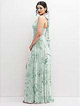 Side View Thumbnail - Mint Green Floral Chiffon Convertible Maxi Dress with Multi-Way Tie Straps