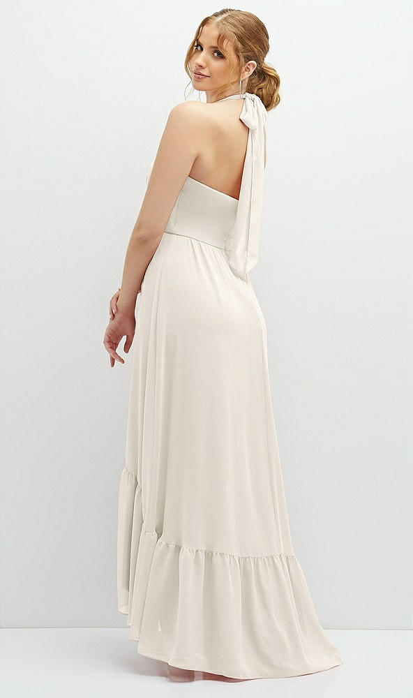 Back View - Ivory Chiffon Halter High-Low Dress with Deep Ruffle Hem