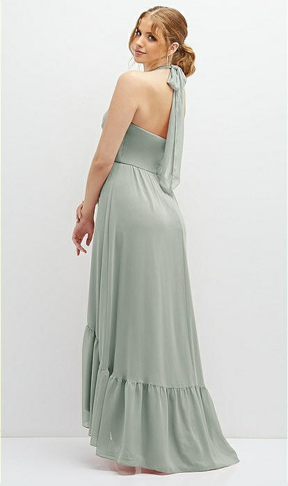 Chiffon Halter High-low Bridesmaid Dress With Deep Ruffle Hem In