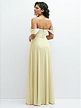 Rear View Thumbnail - Butter Yellow Chiffon Corset Maxi Dress with Removable Off-the-Shoulder Swags