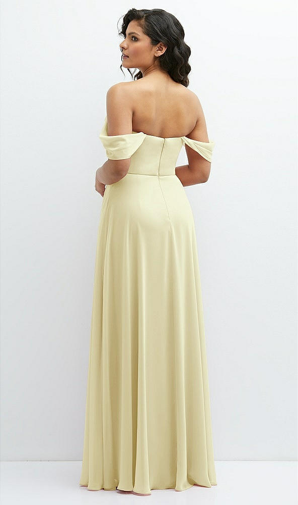 Back View - Butter Yellow Chiffon Corset Maxi Dress with Removable Off-the-Shoulder Swags