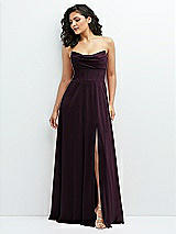 Alt View 1 Thumbnail - Deep Plum Chiffon Corset Maxi Dress with Removable Off-the-Shoulder Swags