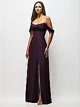 Alt View 4 Thumbnail - Deep Plum Chiffon Corset Maxi Dress with Removable Off-the-Shoulder Swags