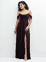 Front View Thumbnail - Deep Plum Chiffon Corset Maxi Dress with Removable Off-the-Shoulder Swags