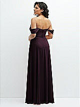 Rear View Thumbnail - Deep Plum Chiffon Corset Maxi Dress with Removable Off-the-Shoulder Swags