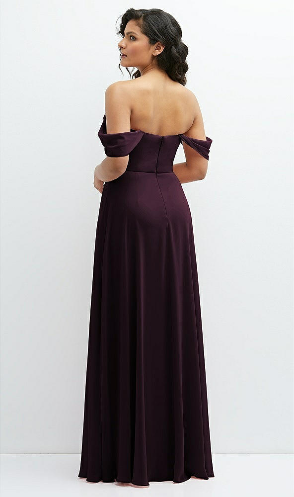 Back View - Deep Plum Chiffon Corset Maxi Dress with Removable Off-the-Shoulder Swags