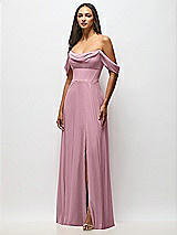 Alt View 4 Thumbnail - Dusty Pink Chiffon Corset Maxi Dress with Removable Off-the-Shoulder Swags
