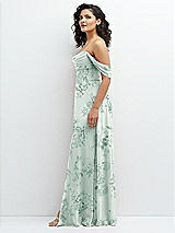 Side View Thumbnail - Mint Green Floral Chiffon Corset Maxi Dress with Removable Off-the-Shoulder Swags