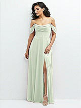 Front View Thumbnail - Mint Green Chiffon Corset Maxi Dress with Removable Off-the-Shoulder Swags