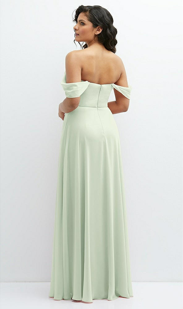 Back View - Mint Green Chiffon Corset Maxi Dress with Removable Off-the-Shoulder Swags