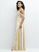 Side View Thumbnail - Butter Yellow Floral Chiffon Corset Maxi Dress with Removable Off-the-Shoulder Swags