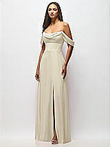 Alt View 4 Thumbnail - Champagne Chiffon Corset Maxi Dress with Removable Off-the-Shoulder Swags