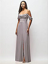 Alt View 4 Thumbnail - Cashmere Gray Chiffon Corset Maxi Dress with Removable Off-the-Shoulder Swags