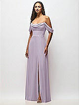 Alt View 4 Thumbnail - Lilac Haze Chiffon Corset Maxi Dress with Removable Off-the-Shoulder Swags