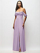 Alt View 4 Thumbnail - Pale Purple Chiffon Corset Maxi Dress with Removable Off-the-Shoulder Swags