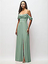 Alt View 4 Thumbnail - Seagrass Chiffon Corset Maxi Dress with Removable Off-the-Shoulder Swags